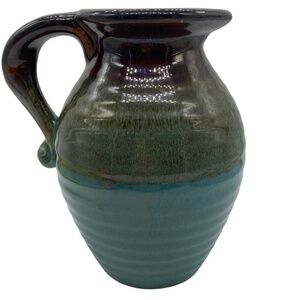 Vintage Pottery Glazed Ribbed Design Pitcher